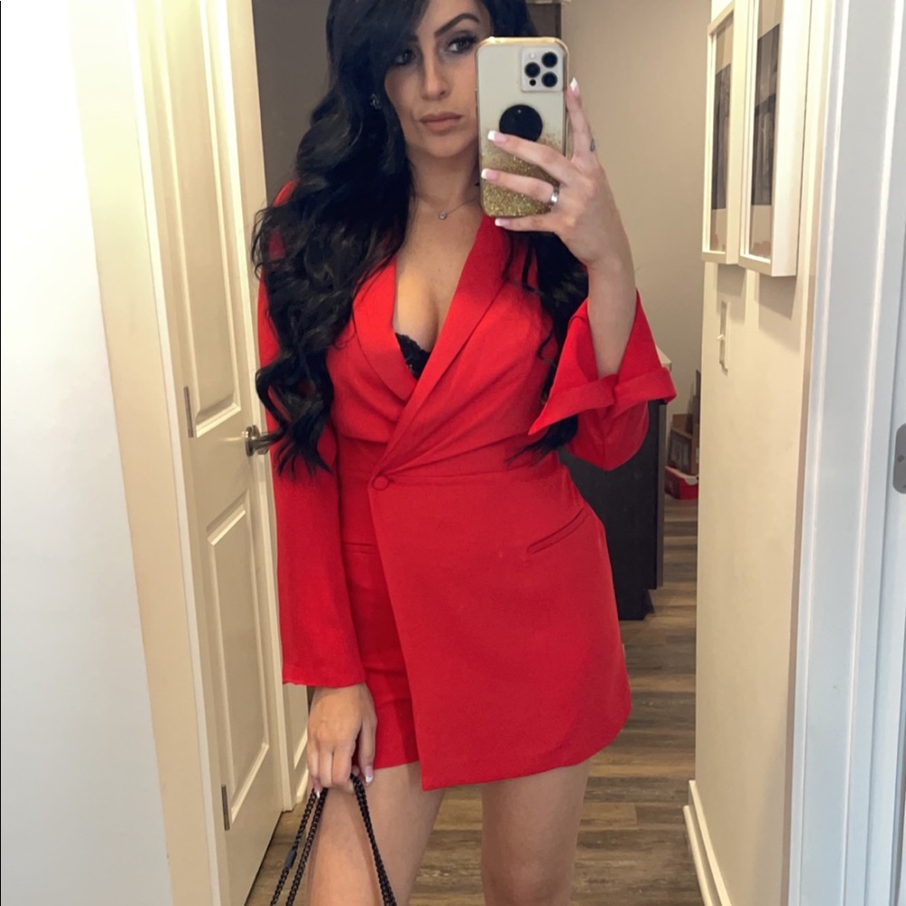 Zara red blazer romper